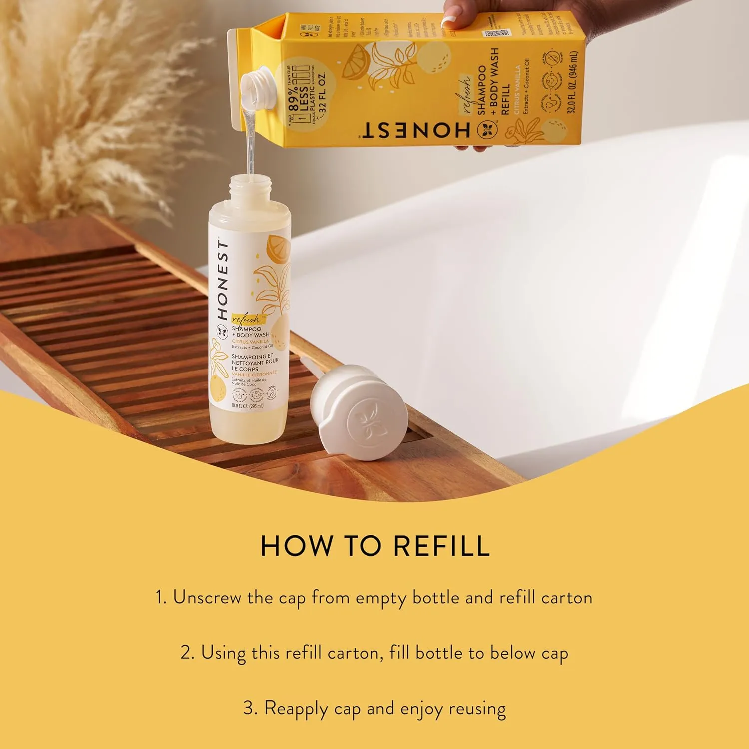 The Honest Company 2-in-1 Cleansing Shampoo   Body Wash Refill Carton | Gentle for Baby | Naturally Derived, Tear-free, Hypoallergenic | Citrus Vanilla Refresh, 32 fl oz