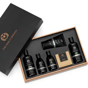Th.e M.an Company Charcoal Grooming Kit for Men with Body Wash, Hair Shampoo, Face Scrub, Face Wash, Cleansing Gel, Soap Bar - Pack of 6