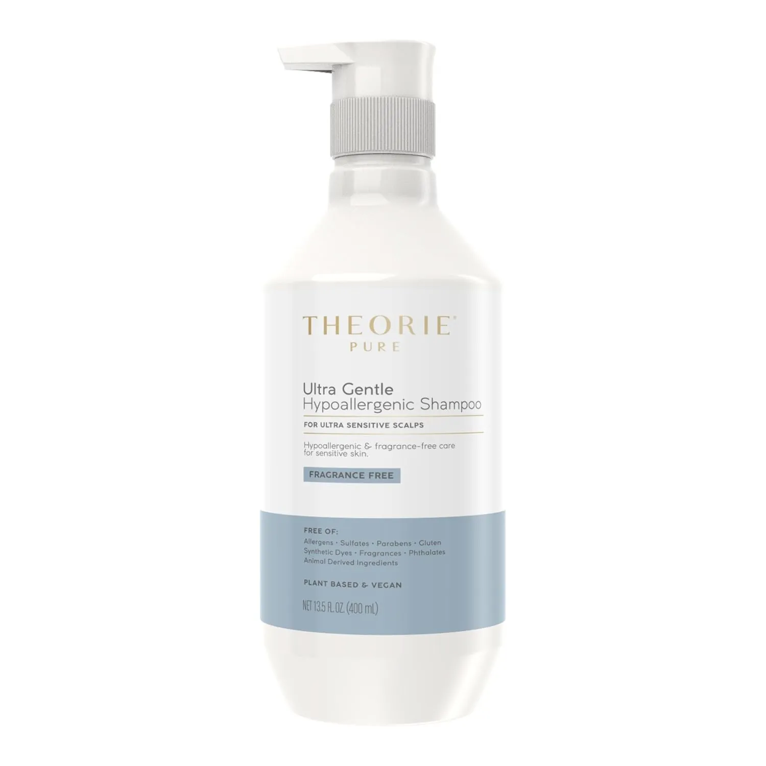 Theorie PURE Ultra Gentle Hypoallergenic Shampoo – Plant-Based & Vegan – Fragrance-Free – Designed for Delicate Scalp Care – Pump Bottle – 400mL