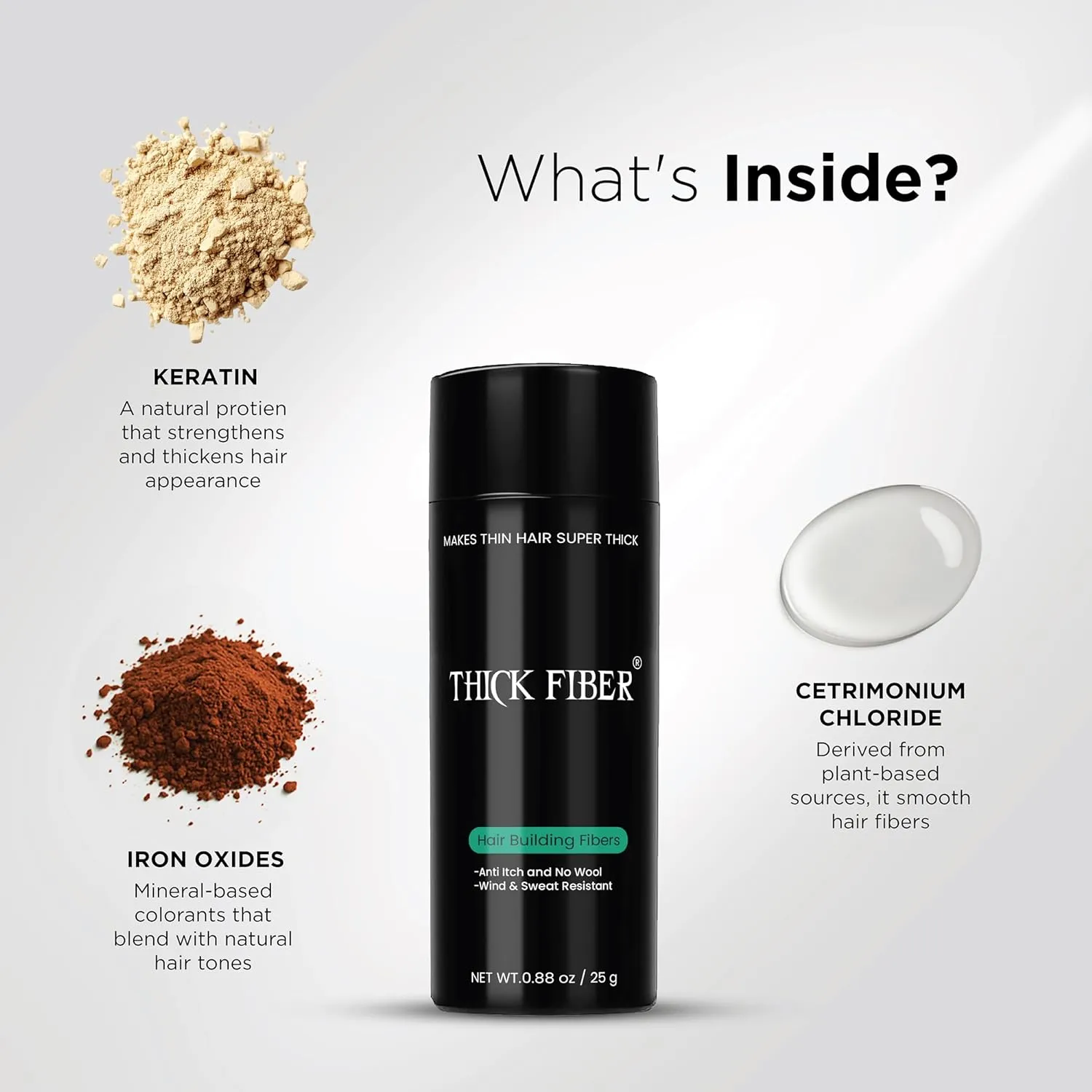 THICK FIBER Hair Fibers for Thinning Hair & Bald spots (DARK BROWN) - 25g Bottle - Conceals Hair Loss in Seconds - Hair Powder for Women & Men