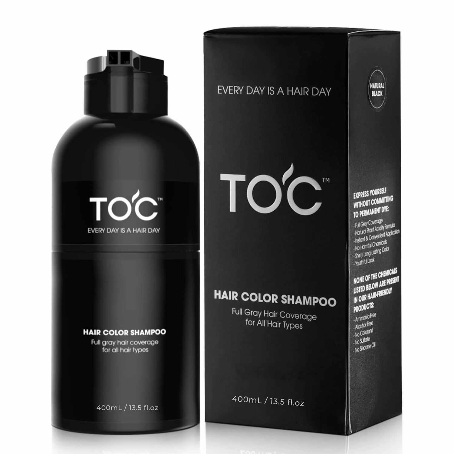 TOC Brown Black Hair Dye Shampoo 3 in 1, Natural Herbal for Women Men, Hair Color For Gray Hair Coverage, Root Cover Up, Long-lasting Color Up To 3-4 Weeks, Instantly In 10 Minutes - 200 Ml