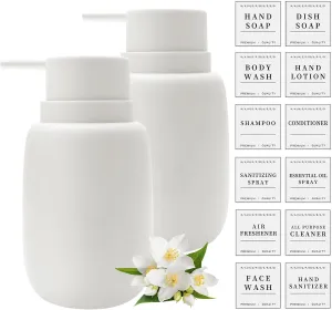 Topsky Soap Dispenser Set 330 ml with Stickers - Elegant White Plastic, Refillable Liquid Soap Dispenser for Kitchen and Bathroom, Ideal as a Detergent Dispenser with Large Pump Head