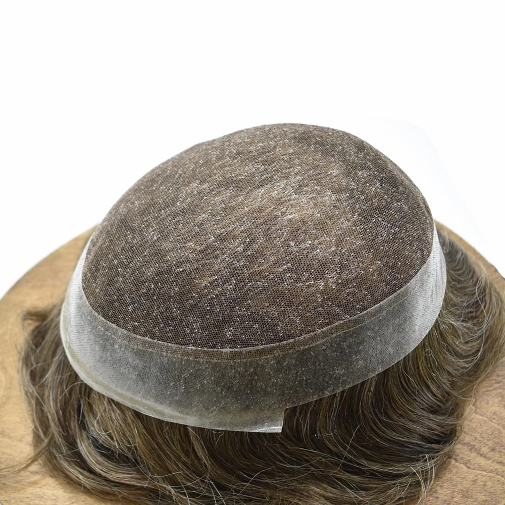 Toupee For Men Hair Replacement System Real Human Hair Piece For Men Swiss Lace Mens Toupee Hair System For Men 8x10 100% light to medium density#1730 17# DARK ASH BLONDE 30% GREY