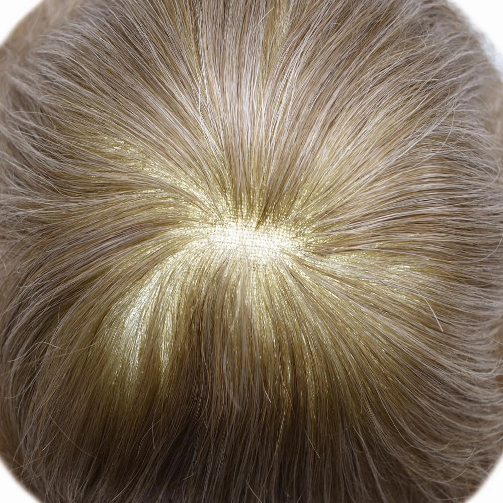 Toupee For Men Hair Replacement System Real Human Hair Piece For Men Swiss Lace Mens Toupee Hair System For Men 8x10 100% light to medium density#1730 17# DARK ASH BLONDE 30% GREY