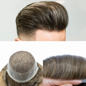 Toupee For Men Hair Replacement System Real Human Hair Piece For Men Swiss Lace Mens Toupee Hair System For Men 8x10 100% light to medium density#1730 17# DARK ASH BLONDE 30% GREY
