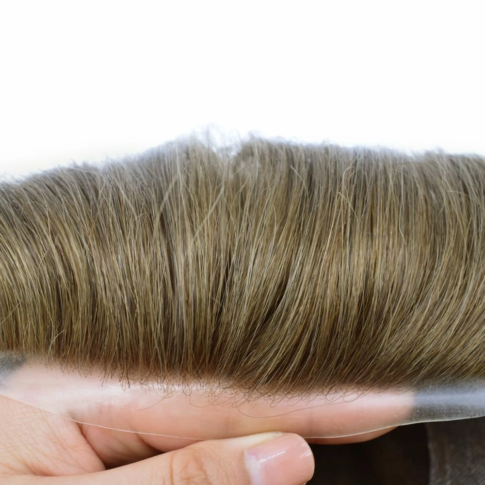Toupee For Men Hair Replacement System Real Human Hair Piece For Men Swiss Lace Mens Toupee Hair System For Men 8x10 100% light to medium density#1730 17# DARK ASH BLONDE 30% GREY