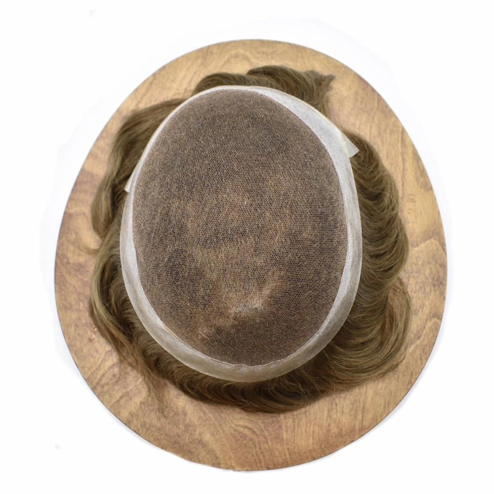Toupee For Men Hair Replacement System Real Human Hair Piece For Men Swiss Lace Mens Toupee Hair System For Men 8x10 100% light to medium density#1730 17# DARK ASH BLONDE 30% GREY