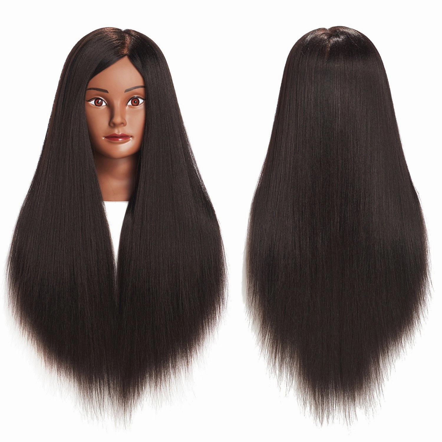 Traininghead 26"-28" Mannequin Head Hair Styling Training Practice Head Manikin Cosmetology Doll Head Synthetic Fiber Hair Hairdressing Training Model with Free Clamp Stand