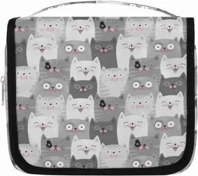 Travel Toiletry Bag for Women with Hanging Hook, Waterproof Makeup Cosmetic Bag Organizer Toiletries Bag for Travel Size Container,Accessories,Shampoo,Brushes Tools (Cute Cat)
