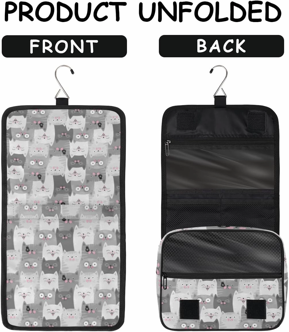 Travel Toiletry Bag for Women with Hanging Hook, Waterproof Makeup Cosmetic Bag Organizer Toiletries Bag for Travel Size Container,Accessories,Shampoo,Brushes Tools (Cute Cat)