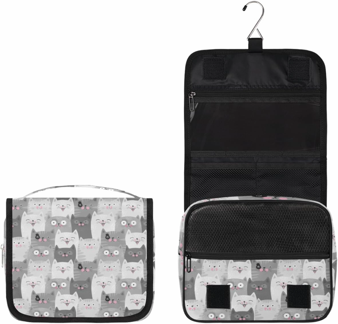 Travel Toiletry Bag for Women with Hanging Hook, Waterproof Makeup Cosmetic Bag Organizer Toiletries Bag for Travel Size Container,Accessories,Shampoo,Brushes Tools (Cute Cat)