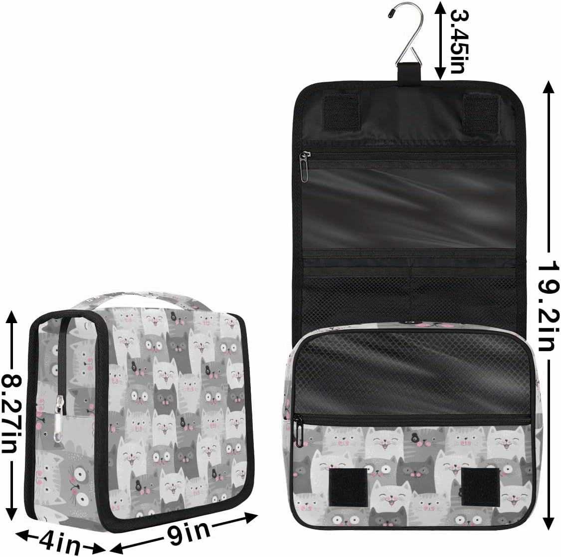 Travel Toiletry Bag for Women with Hanging Hook, Waterproof Makeup Cosmetic Bag Organizer Toiletries Bag for Travel Size Container,Accessories,Shampoo,Brushes Tools (Cute Cat)
