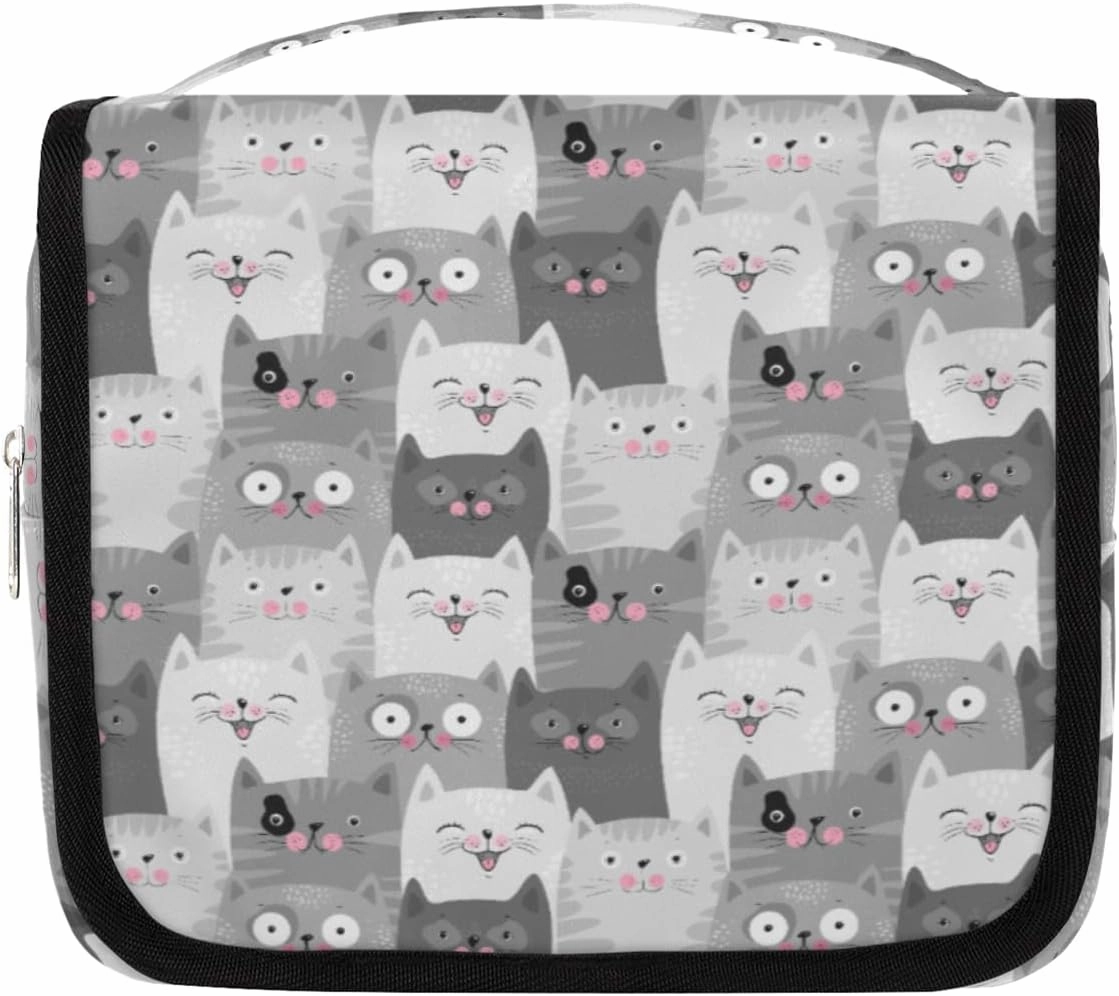 Travel Toiletry Bag for Women with Hanging Hook, Waterproof Makeup Cosmetic Bag Organizer Toiletries Bag for Travel Size Container,Accessories,Shampoo,Brushes Tools (Cute Cat)