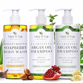 Tree to Tub Citrus Body Wash for Dry Skin Sensitive Skin & Sulfate Free Shampoo and Conditioner Set for Oily Hair, Frizz, Sensitive Scalp - pH Balanced Body Wash & Argan Oil Shampoo and Conditioner