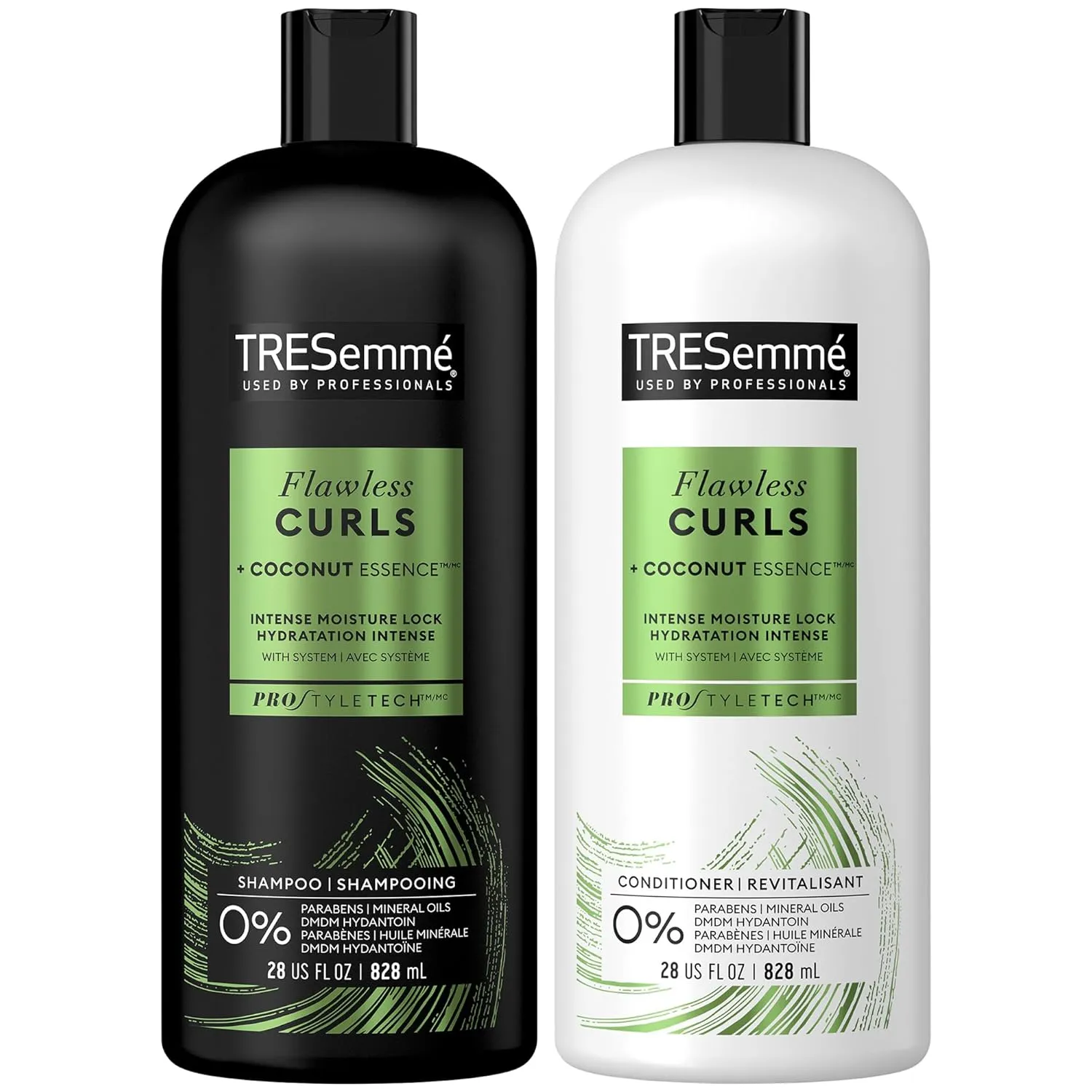 TRESemmé Flawless Curls Shampoo and Conditioner Set, Curly Hair Products with Coconut Oil Leaves Curls Defined, Sulfate Free, Frizz Free, 28 Fl Oz Ea