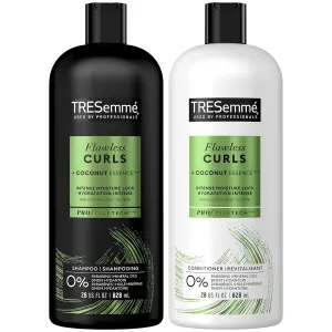 TRESemmé Flawless Curls Shampoo and Conditioner Set, Curly Hair Products with Coconut Oil Leaves Curls Defined, Sulfate Free, Frizz Free, 28 Fl Oz Ea