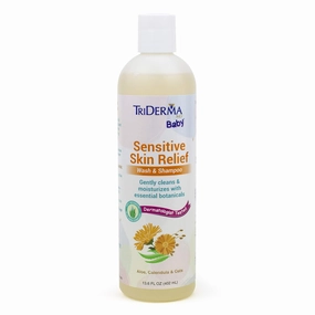 TriDerma Sensitive Skin Relief Baby Shampoo and Body Wash - Soothing Calendula, Aloe, Oats, Chamomile 2-in-1 Wash and Shampoo for All Ages - SLS, Fragrance and Paraben-Free - 13.6 oz