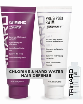TRIHARD Swim Shampoo and Conditioner Combo | Chlorine Removal for Swimmers, Kids, and Adults - Pre Swim Hair Protection and Post Swim Hair Repair - Safe for Colored Hair