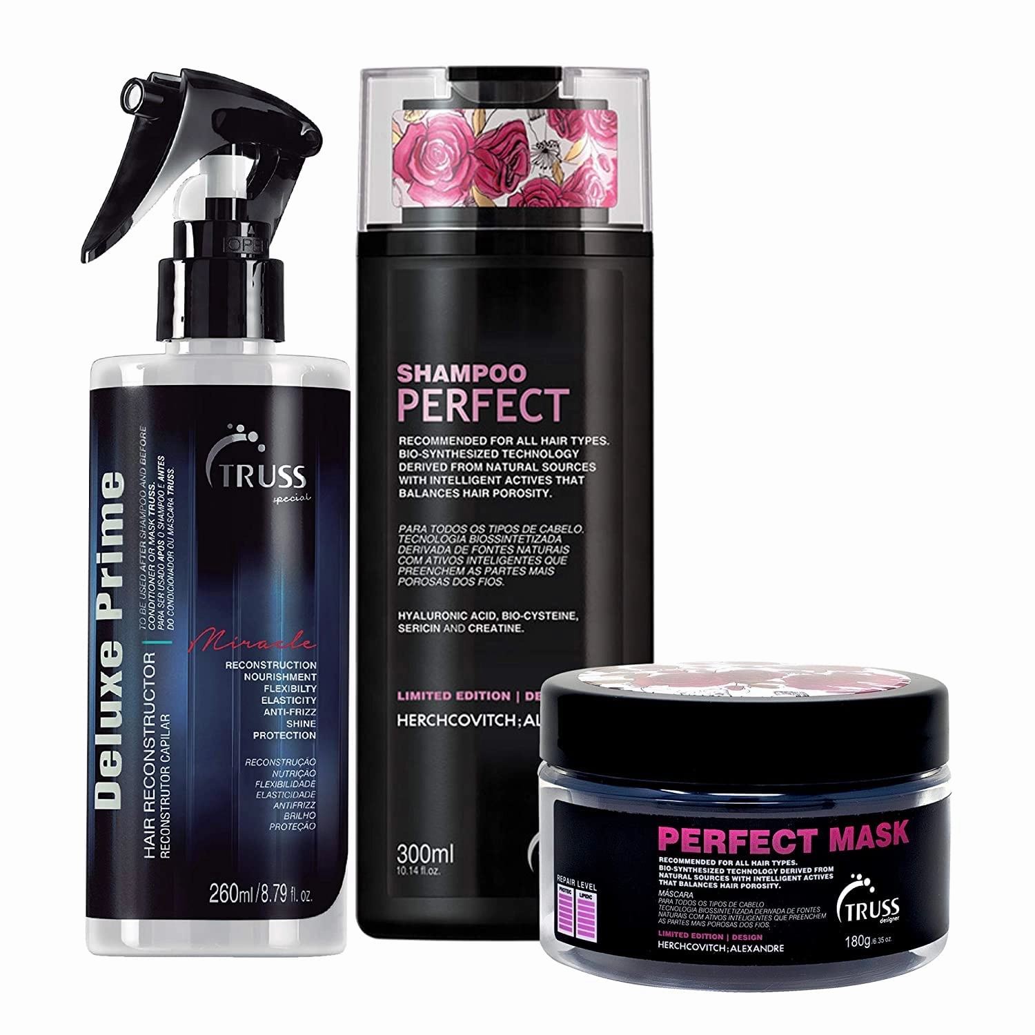 TRUSS Perfect Hair Mask with Collagen, Keratin & Hyaluronic Acid - Deep Conditioning Hair Treatment Bundle with Perfect Shampoo Alexandre Herchcovitch and Deluxe Prime Hair Treatment