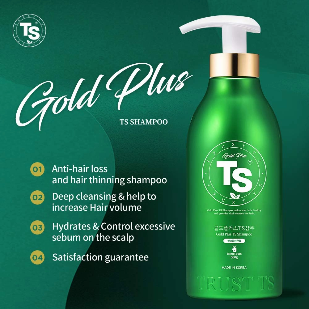 TS Gold Plus Shampoo (2EA Set) | Hair Loss Shampoo with Biotin, Gold Extract & Niacinamide | Scalp Circulation & Volume Care | Sulfate-Free Korean Hair Care for Thinning Hair (17.6 Fl Oz / 500mL)