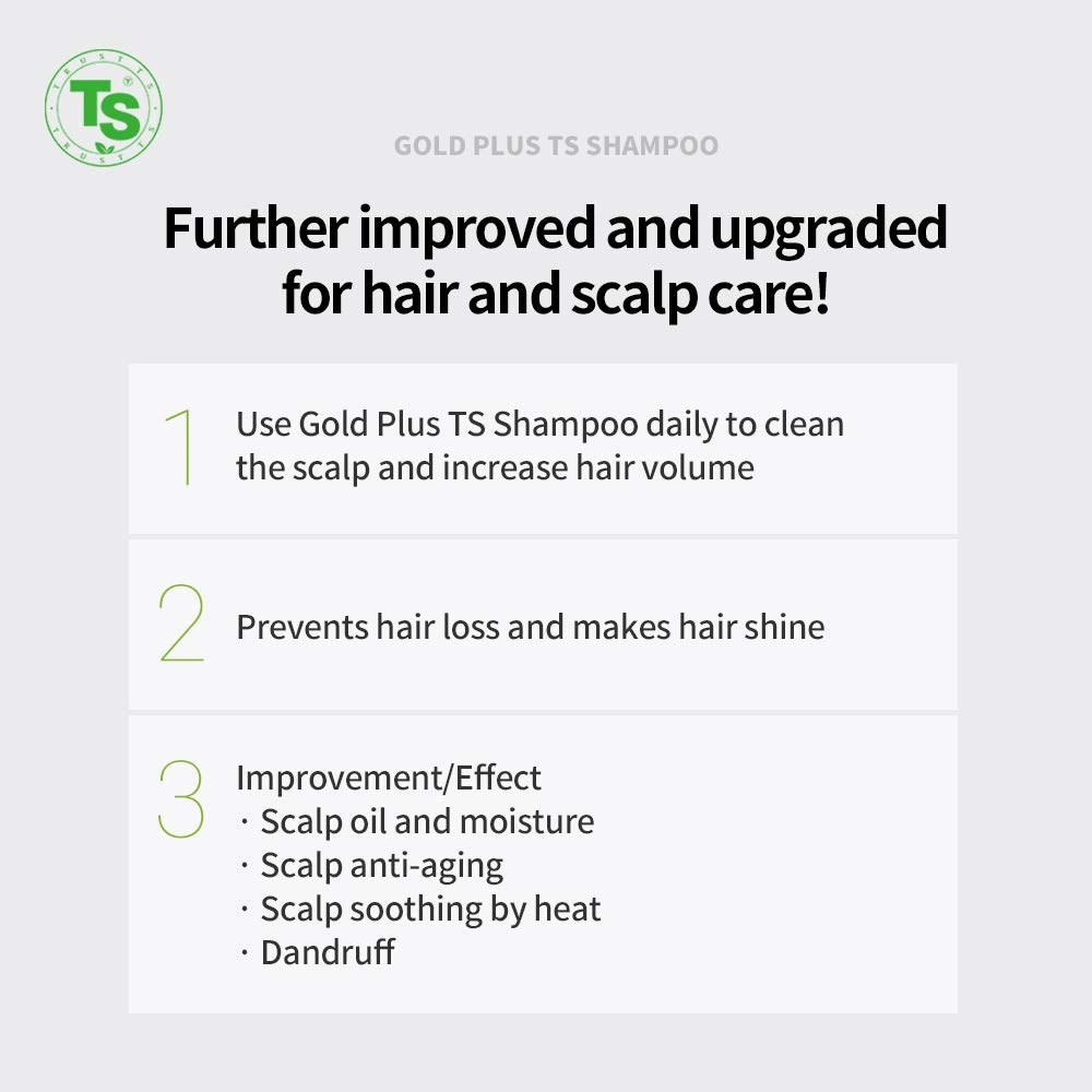 TS Gold Plus Shampoo (2EA Set) | Hair Loss Shampoo with Biotin, Gold Extract & Niacinamide | Scalp Circulation & Volume Care | Sulfate-Free Korean Hair Care for Thinning Hair (17.6 Fl Oz / 500mL)