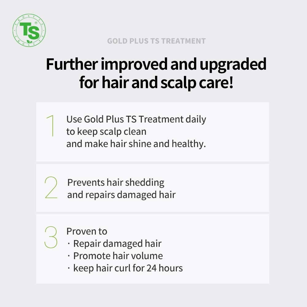 TS Gold Plus Treatment | Korean Hair Care Conditioner for Hair Loss & Sensitive Scalp | GP Complex & Organic Ingredients | Sulfate & Paraben Free (17.6 Fl Oz)