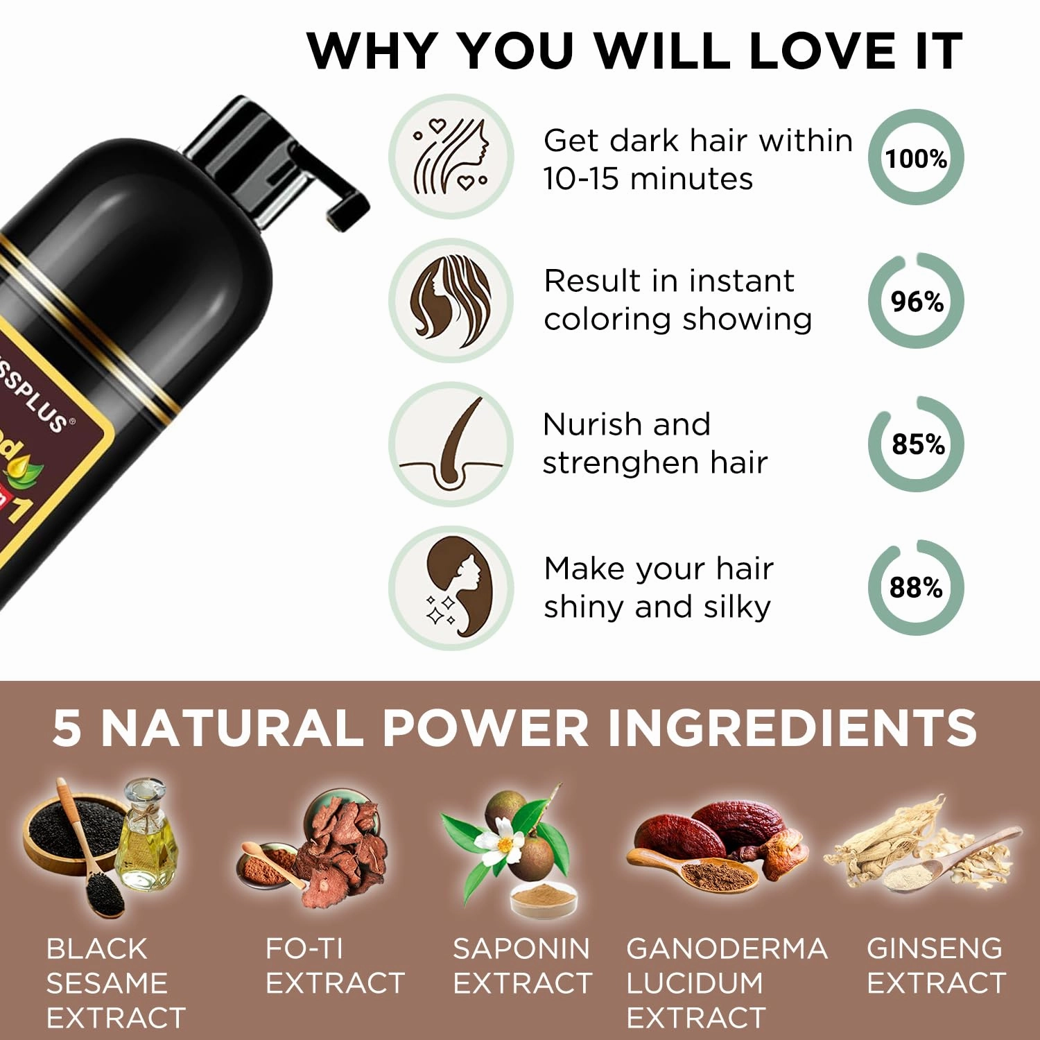 TSSPLUS 500ml Organic Natural Plant Essence Hair Color Shampoo - Cover Gray/White Hair, Instant Coloring for Women & Men (Wine Red2)