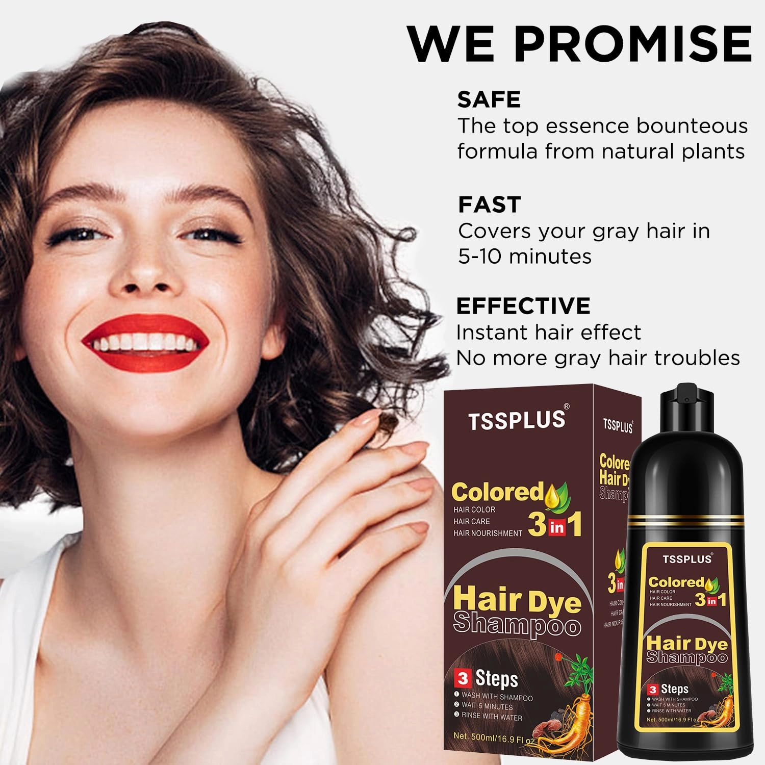 TSSPLUS 500ml Organic Natural Plant Essence Hair Color Shampoo - Cover Gray/White Hair, Instant Coloring for Women & Men (Wine Red2)