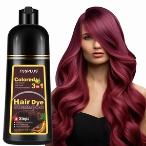 TSSPLUS 500ml Organic Natural Plant Essence Hair Color Shampoo - Cover Gray/White Hair, Instant Coloring for Women & Men (Wine Red2)