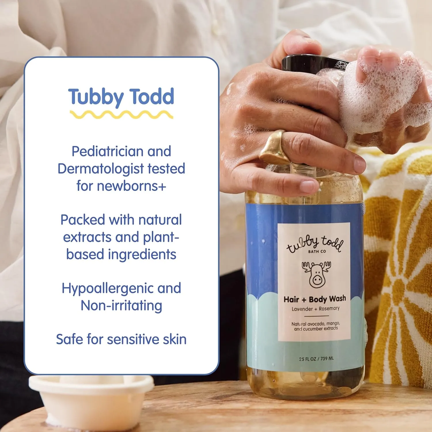 TUBBY TODD Hair   Body Wash - Baby Shampoo and Body Wash - Gentle, Natural Baby Was for Newborns, Babies, and Toddlers - Non-Toxic and Hypoallergenic - Lavender Rosemary, 2 Pack, 8.5oz & 25oz