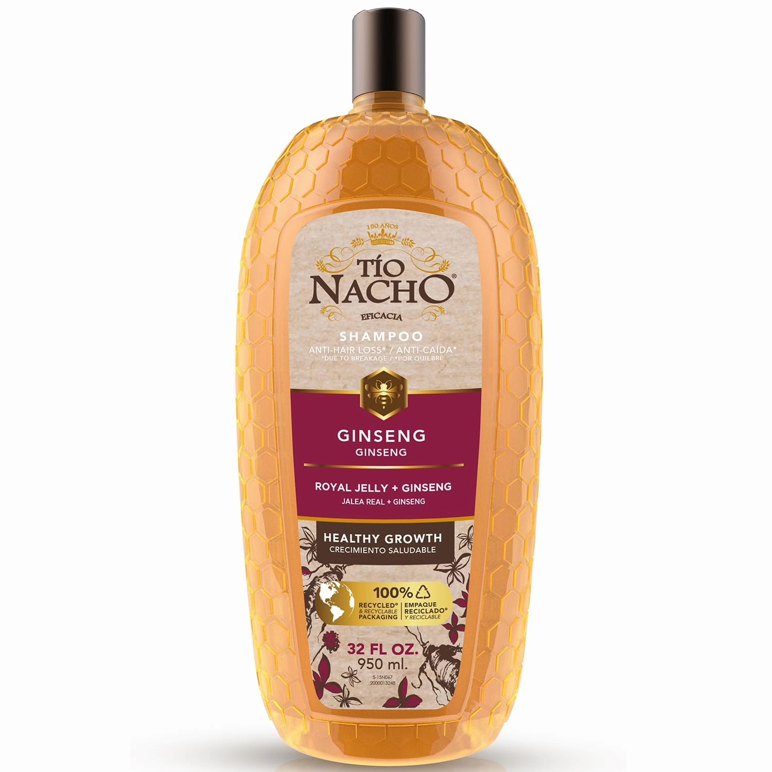 Tío Nacho Ginseng Shampoo with Royal Jelly – Revitalizing Shampoo for Healthy, Strong Hair, Nourishment, and Hair Care, 32 fl oz