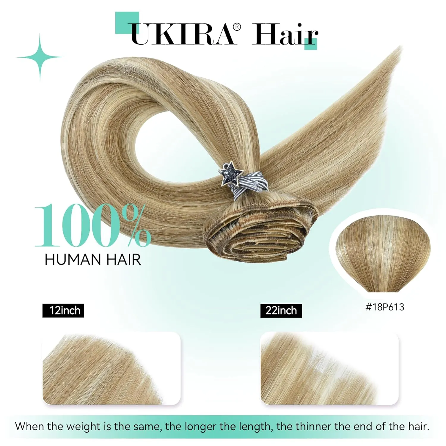 Ukira Blonde Hair Extensions Clip in Real Human Hair - 15 Inch 70g 7pcs Light Highlighted Bleach Blonde, Natural Straight Seamless Clip-ins