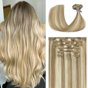 Ukira Blonde Hair Extensions Clip in Real Human Hair - 15 Inch 70g 7pcs Light Highlighted Bleach Blonde, Natural Straight Seamless Clip-ins