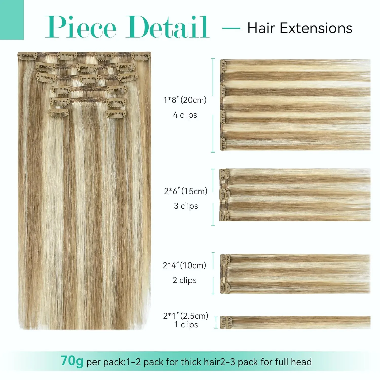 Ukira Blonde Hair Extensions Clip in Real Human Hair - 15 Inch 70g 7pcs Light Highlighted Bleach Blonde, Natural Straight Seamless Clip-ins