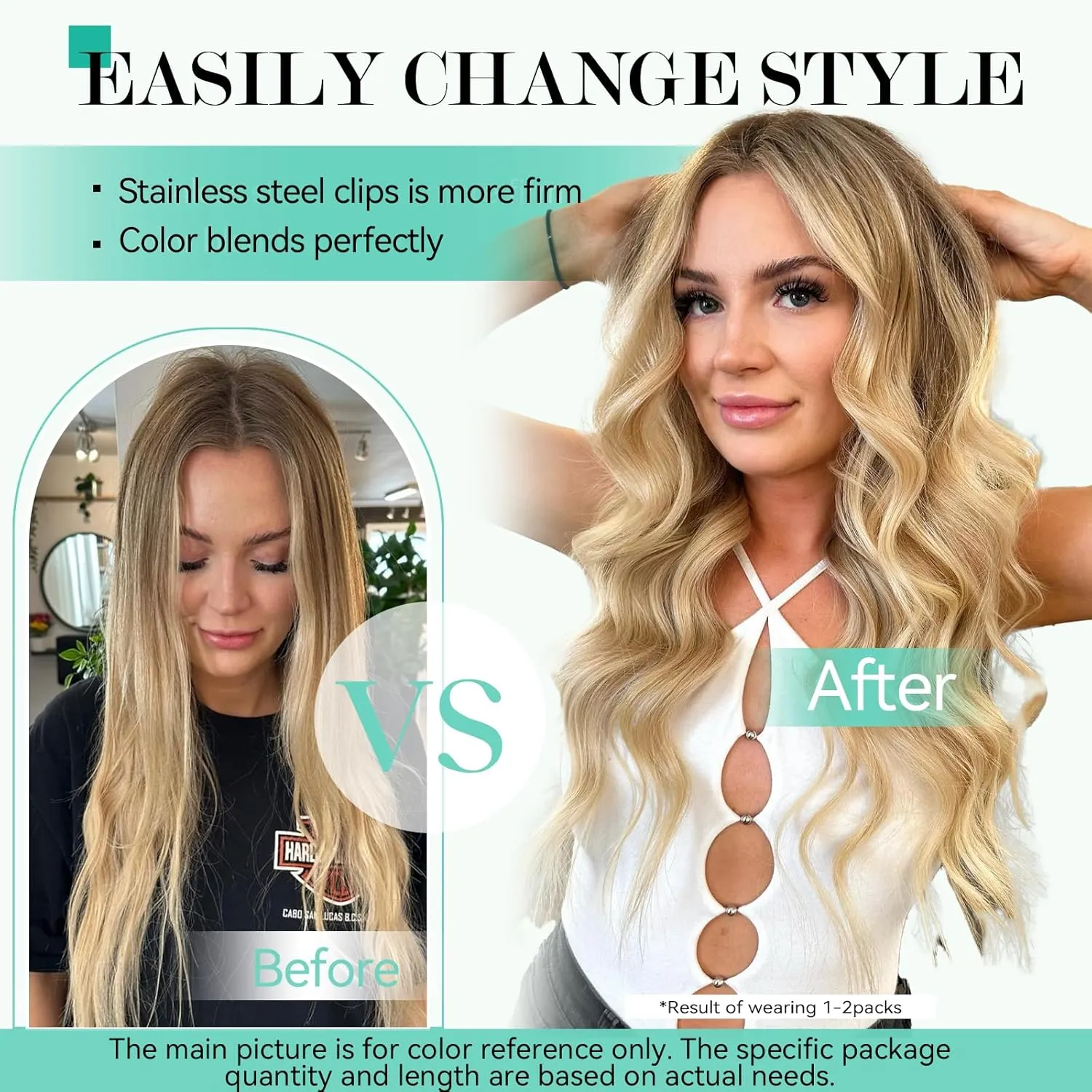 Ukira Blonde Hair Extensions Clip in Real Human Hair - 15 Inch 70g 7pcs Light Highlighted Bleach Blonde, Natural Straight Seamless Clip-ins