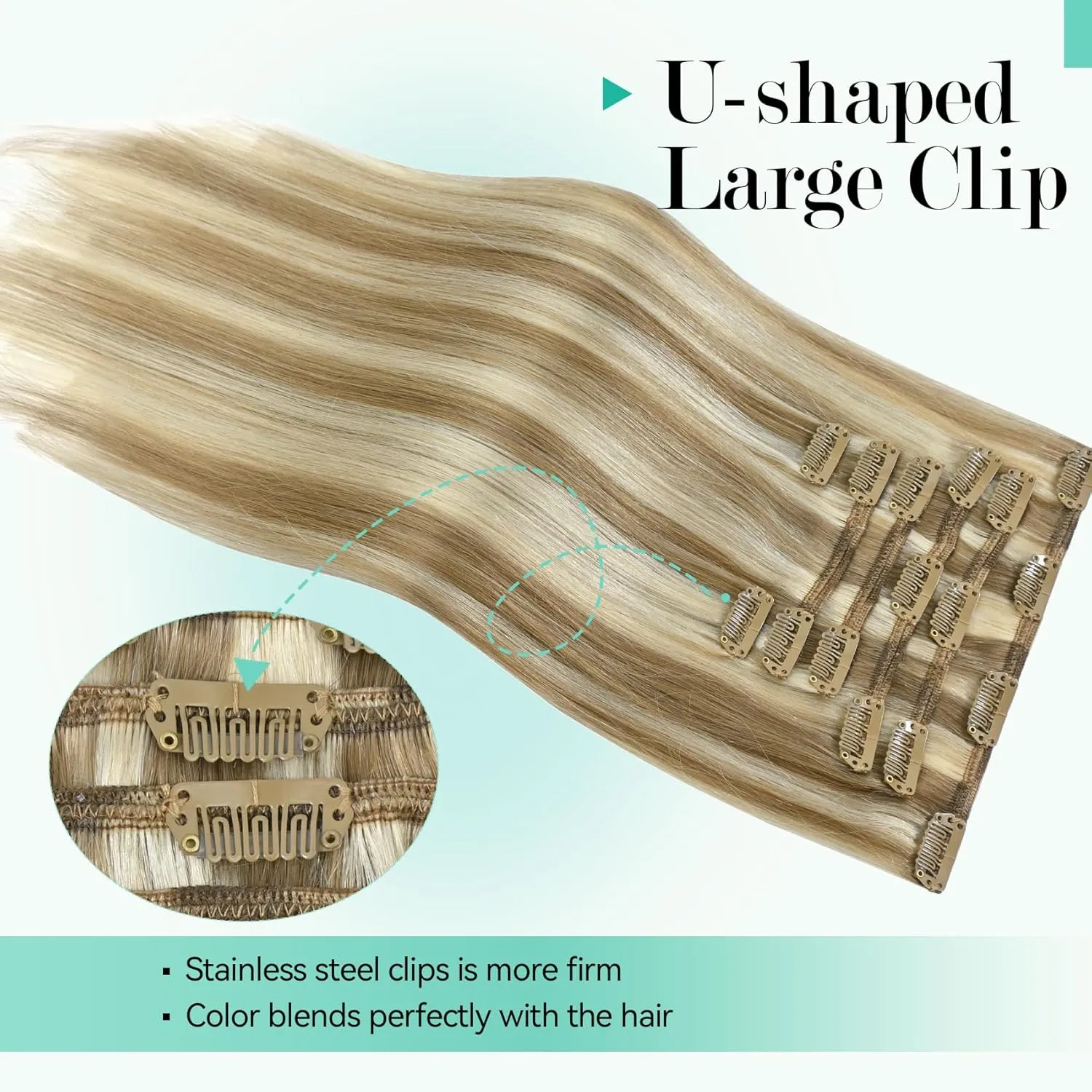 Ukira Blonde Hair Extensions Clip in Real Human Hair - 15 Inch 70g 7pcs Light Highlighted Bleach Blonde, Natural Straight Seamless Clip-ins