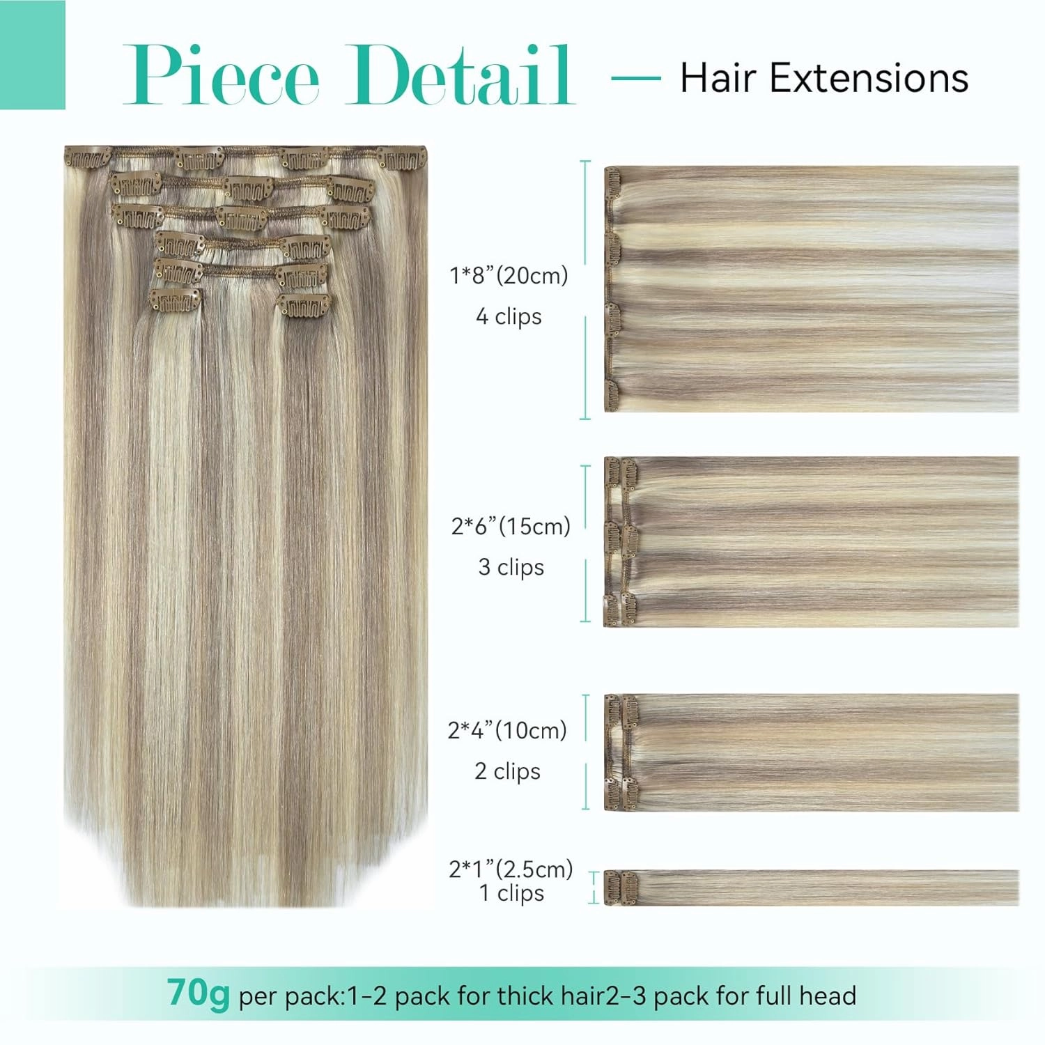 Ukira Ash Blonde Hair Extensions Real Human Hair, 18 Inch 70g 7pcs 18/613 Mixed Bleach Blonde Clip in Hair Extensions Human Hair, Soft Natural Straight Remy Human Hair Clip in Extensions for Women