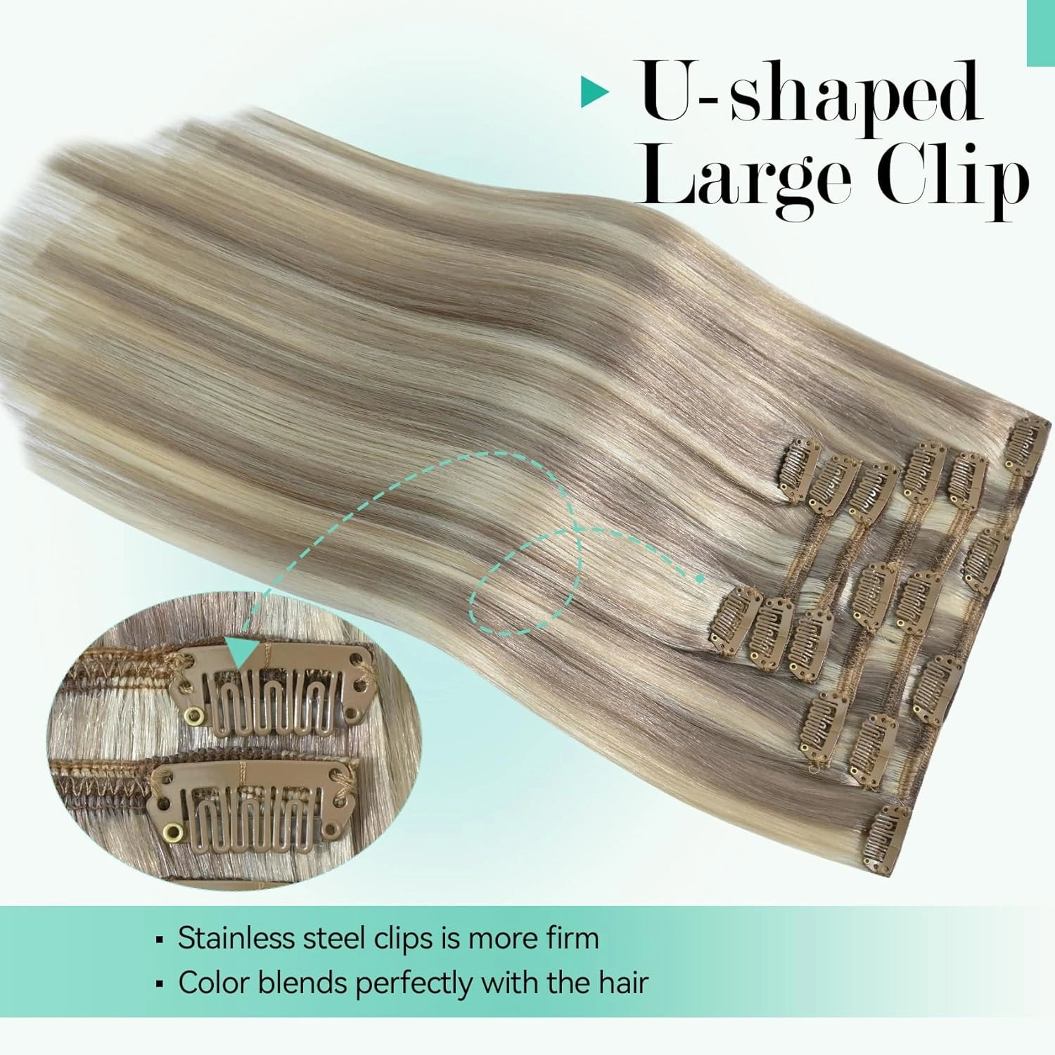 Ukira Ash Blonde Hair Extensions Real Human Hair, 18 Inch 70g 7pcs 18/613 Mixed Bleach Blonde Clip in Hair Extensions Human Hair, Soft Natural Straight Remy Human Hair Clip in Extensions for Women