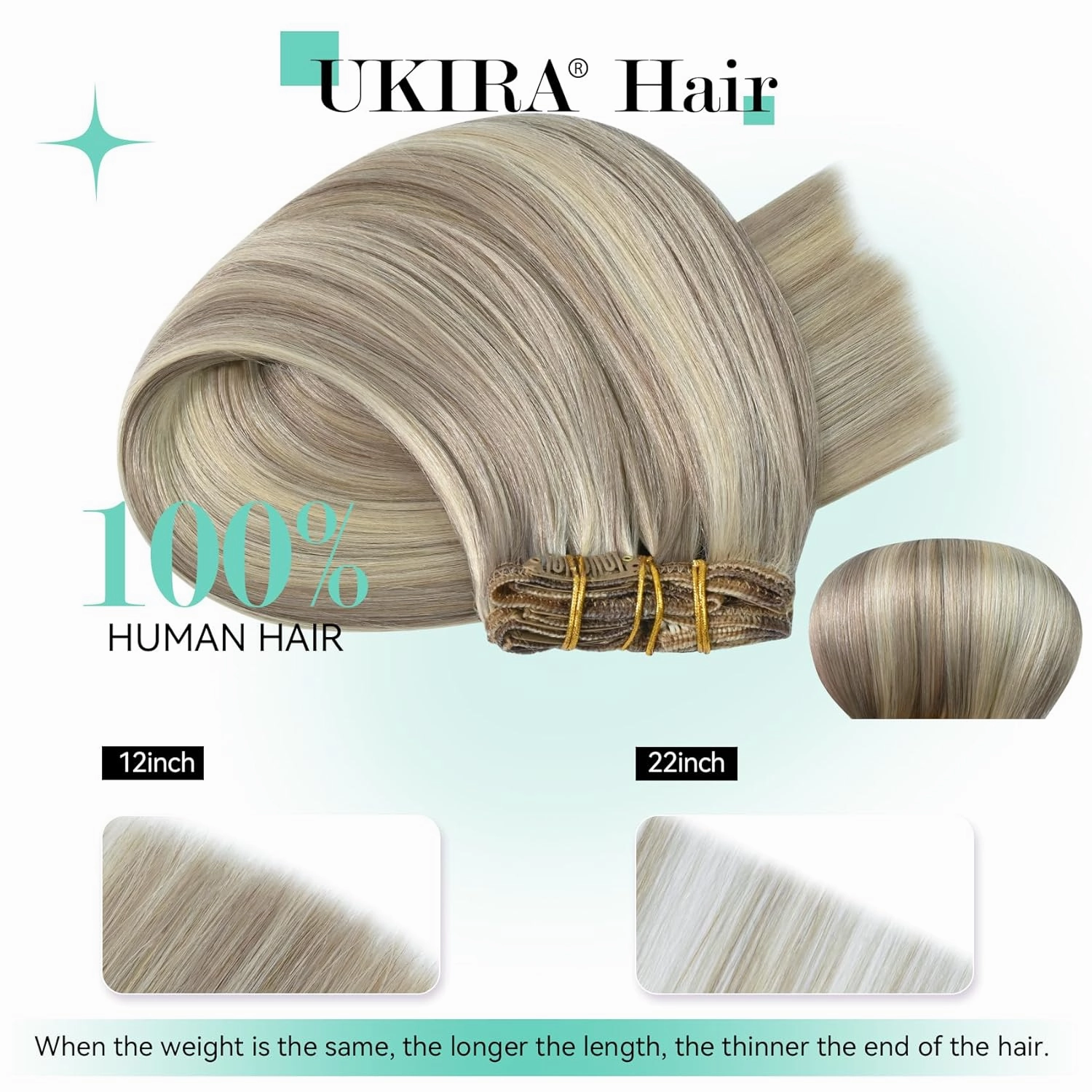Ukira Ash Blonde Hair Extensions Real Human Hair, 18 Inch 70g 7pcs 18/613 Mixed Bleach Blonde Clip in Hair Extensions Human Hair, Soft Natural Straight Remy Human Hair Clip in Extensions for Women