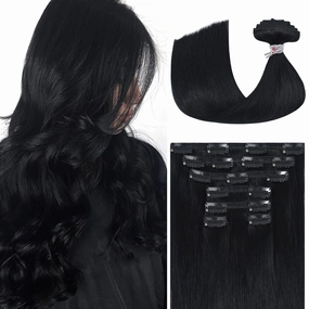 Ukira Black Clip in Hair Extensions Real Human Hair, 12 Inch 100g 7pcs #1 Jet Black Hair Extensions Real Human Hair, Soft Straight Remy Human Hair Clip in Extensions for Women