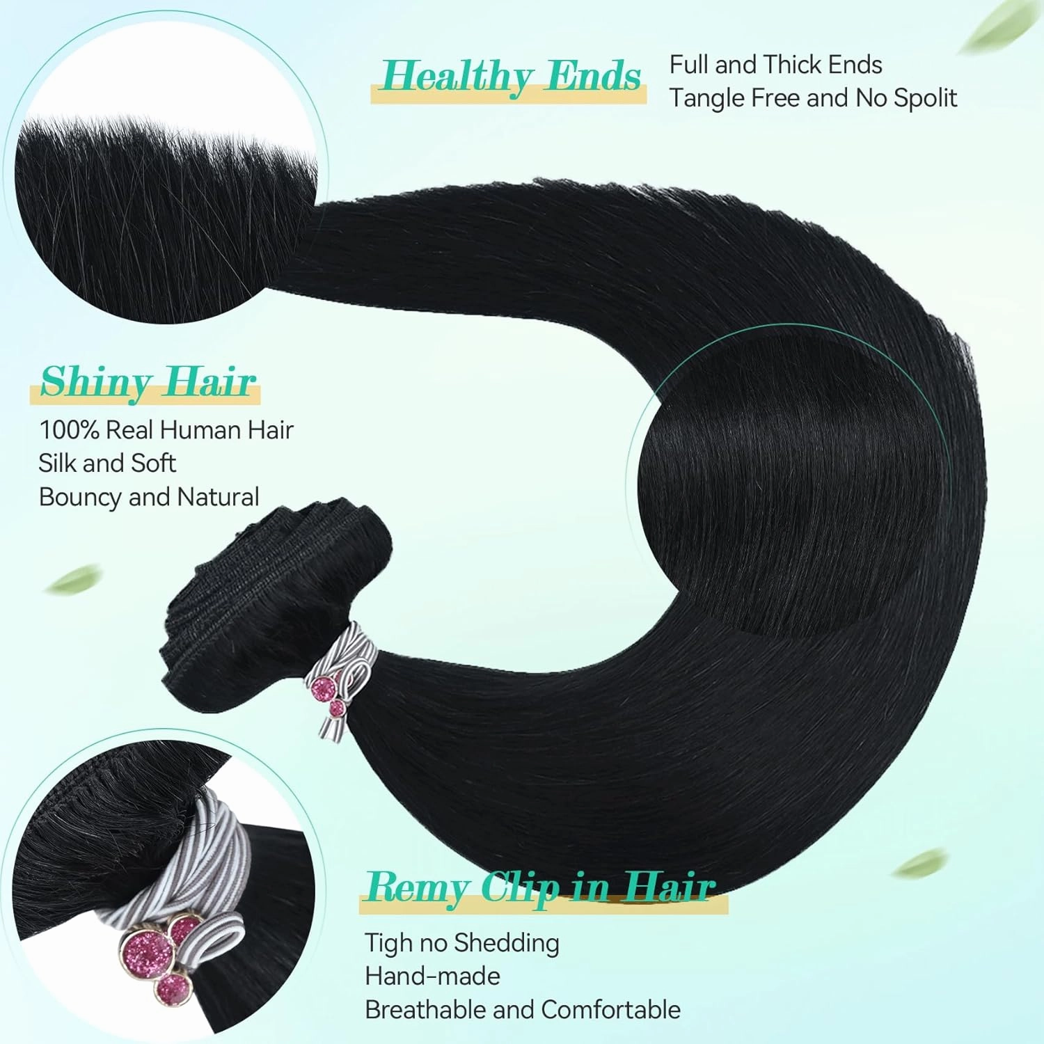 Ukira Black Clip in Hair Extensions Real Human Hair, 12 Inch 100g 7pcs #1 Jet Black Hair Extensions Real Human Hair, Soft Straight Remy Human Hair Clip in Extensions for Women