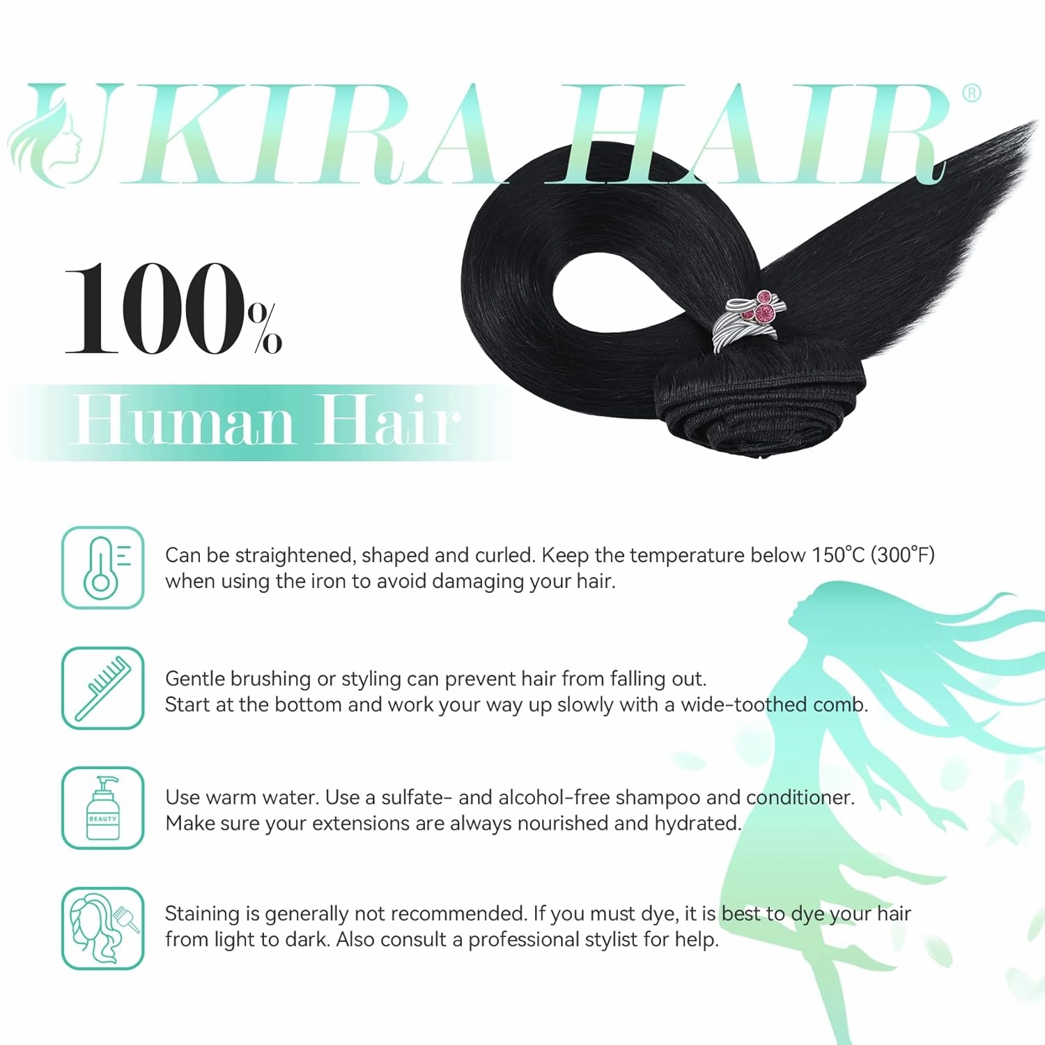 Ukira Black Clip in Hair Extensions Real Human Hair, 12 Inch 100g 7pcs #1 Jet Black Hair Extensions Real Human Hair, Soft Straight Remy Human Hair Clip in Extensions for Women