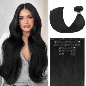 Ukira Black Hair Extensions Real Human Hair, 22 Inch 70g 7pcs Natural Black Human Hair Clip in Extensions, Soft Straight Remy Human Hair Clip in Hair Extensions Black Women