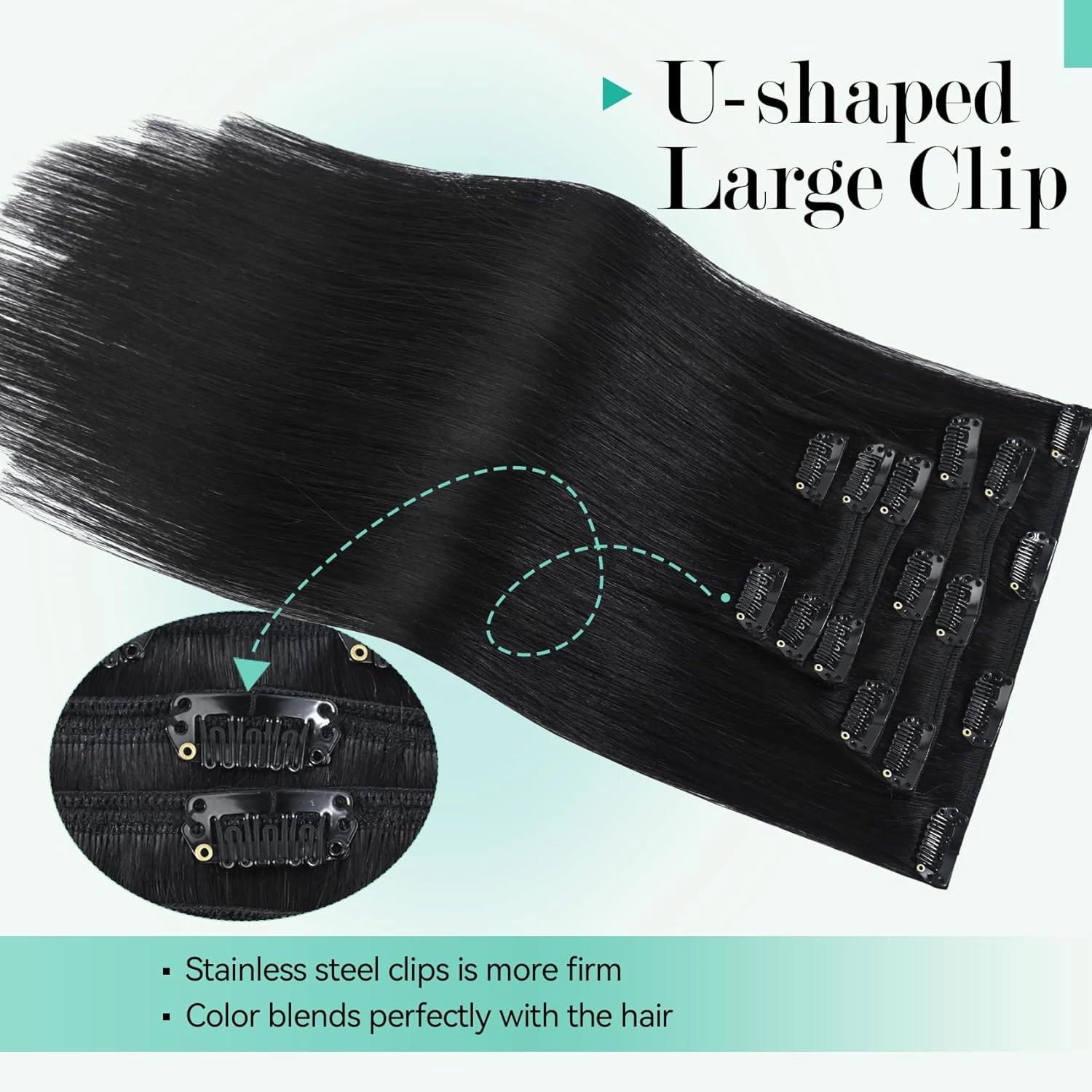 Ukira Black Hair Extensions Real Human Hair, 22 Inch 70g 7pcs Natural Black Human Hair Clip in Extensions, Soft Straight Remy Human Hair Clip in Hair Extensions Black Women