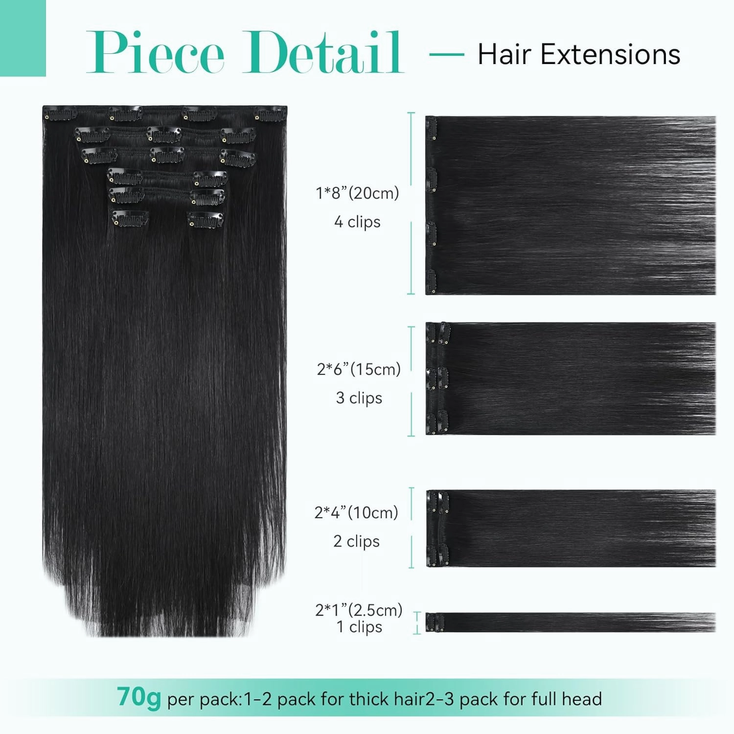 Ukira Black Hair Extensions Real Human Hair, 22 Inch 70g 7pcs Natural Black Human Hair Clip in Extensions, Soft Straight Remy Human Hair Clip in Hair Extensions Black Women