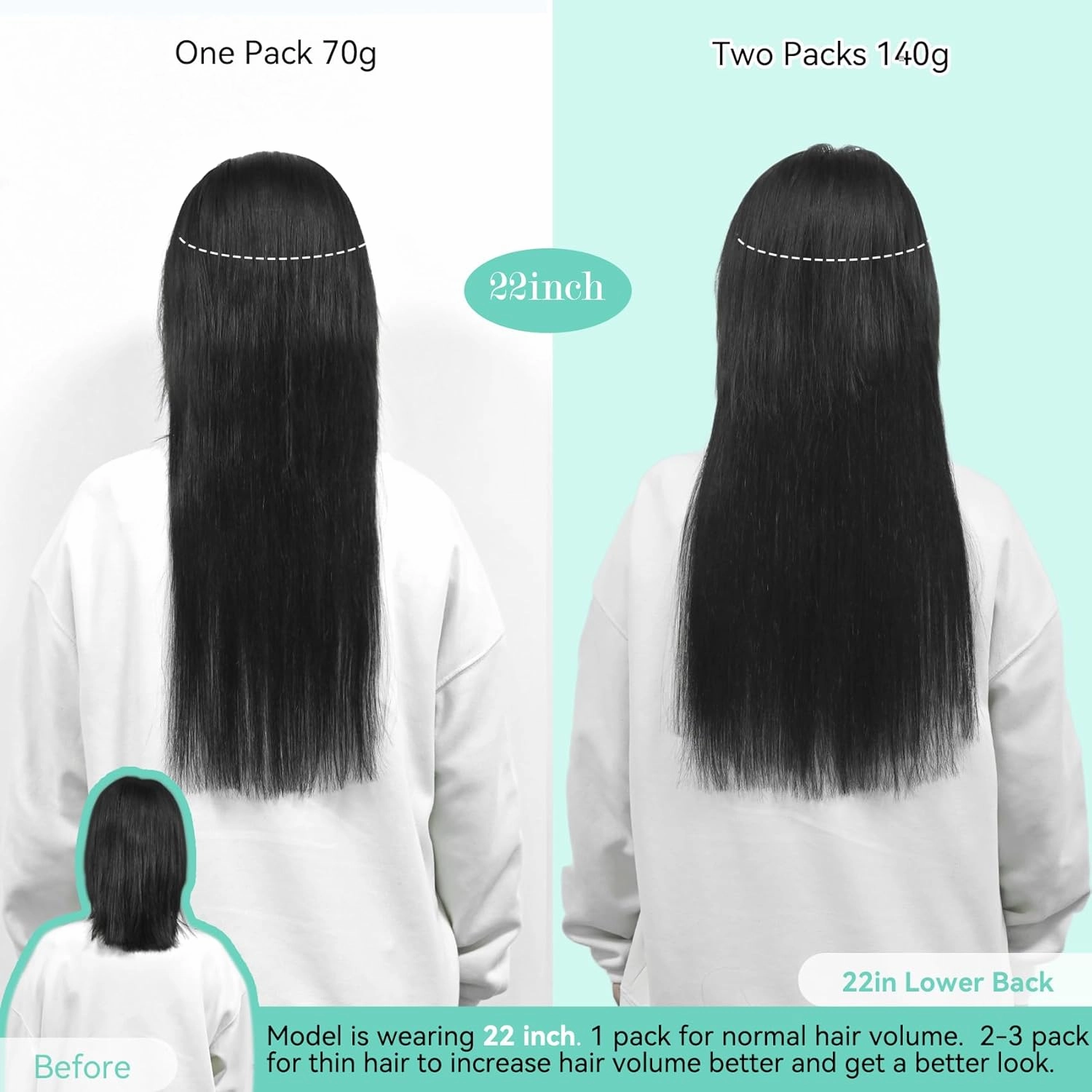 Ukira Black Hair Extensions Real Human Hair, 22 Inch 70g 7pcs Natural Black Human Hair Clip in Extensions, Soft Straight Remy Human Hair Clip in Hair Extensions Black Women