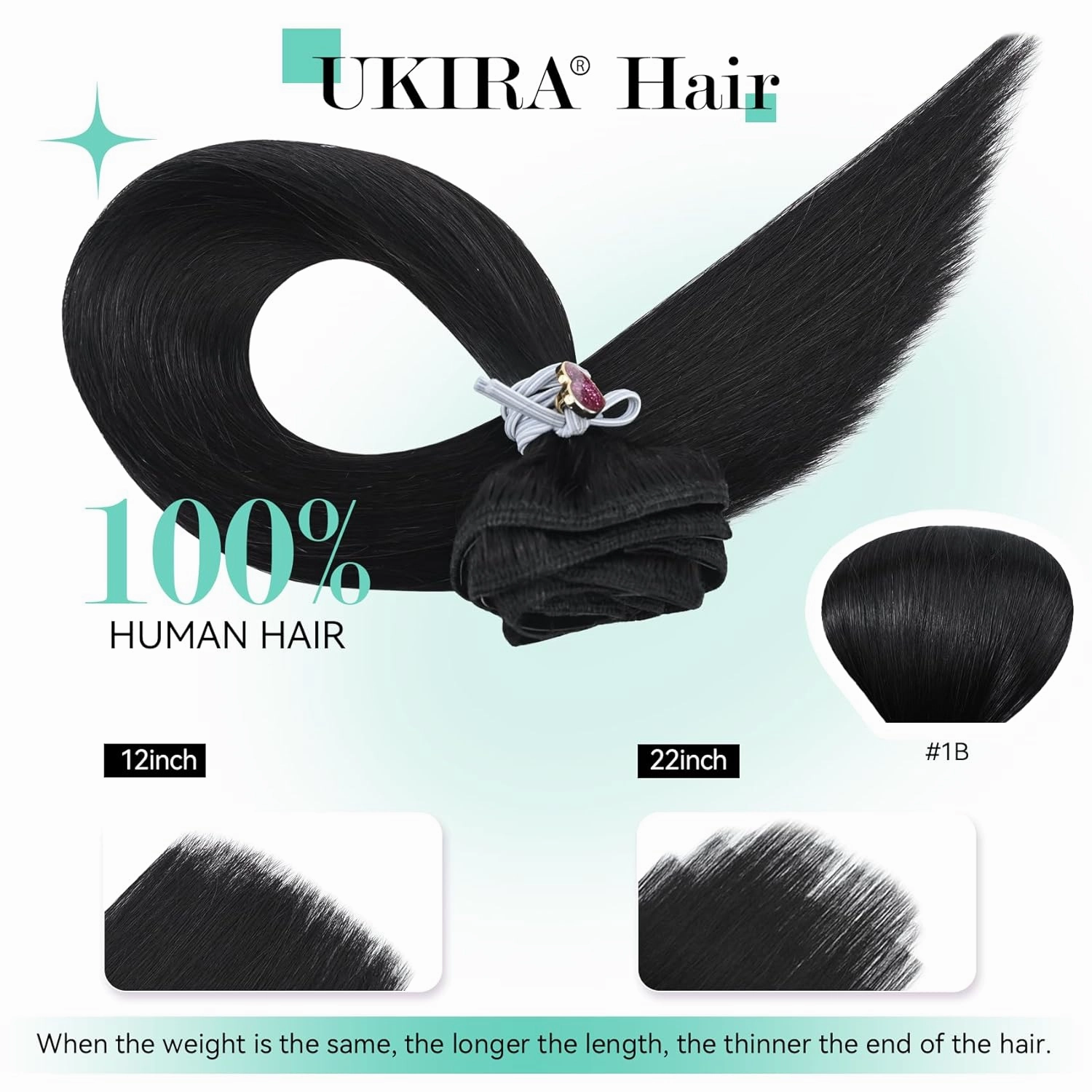 Ukira Black Hair Extensions Real Human Hair, 22 Inch 70g 7pcs Natural Black Human Hair Clip in Extensions, Soft Straight Remy Human Hair Clip in Hair Extensions Black Women