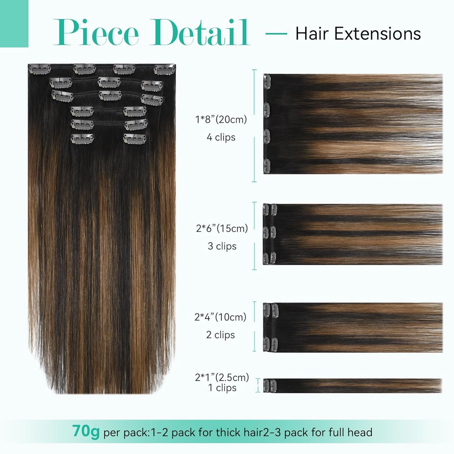 Ukira Brown Balayage Hair Extensions Real Human Hair, 18 Inch 70g 7pcs 2/6/2 Dark Brown to Chestnut Brown Ombre Clip in Hair Extensions, Natural Straight Remy Human Hair Clip in Extensions