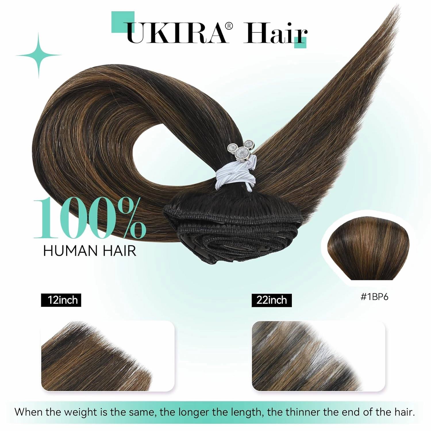 Ukira Brown Balayage Hair Extensions Real Human Hair, 18 Inch 70g 7pcs 2/6/2 Dark Brown to Chestnut Brown Ombre Clip in Hair Extensions, Natural Straight Remy Human Hair Clip in Extensions