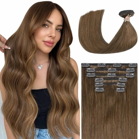 Ukira Brown Hair Extensions Real Human Hair, 18 Inch 70g 7pcs Light Brown Human Hair Extensions Clip ins for Women, Soft Natural Straight Remy Human Hair Clip in Extensions